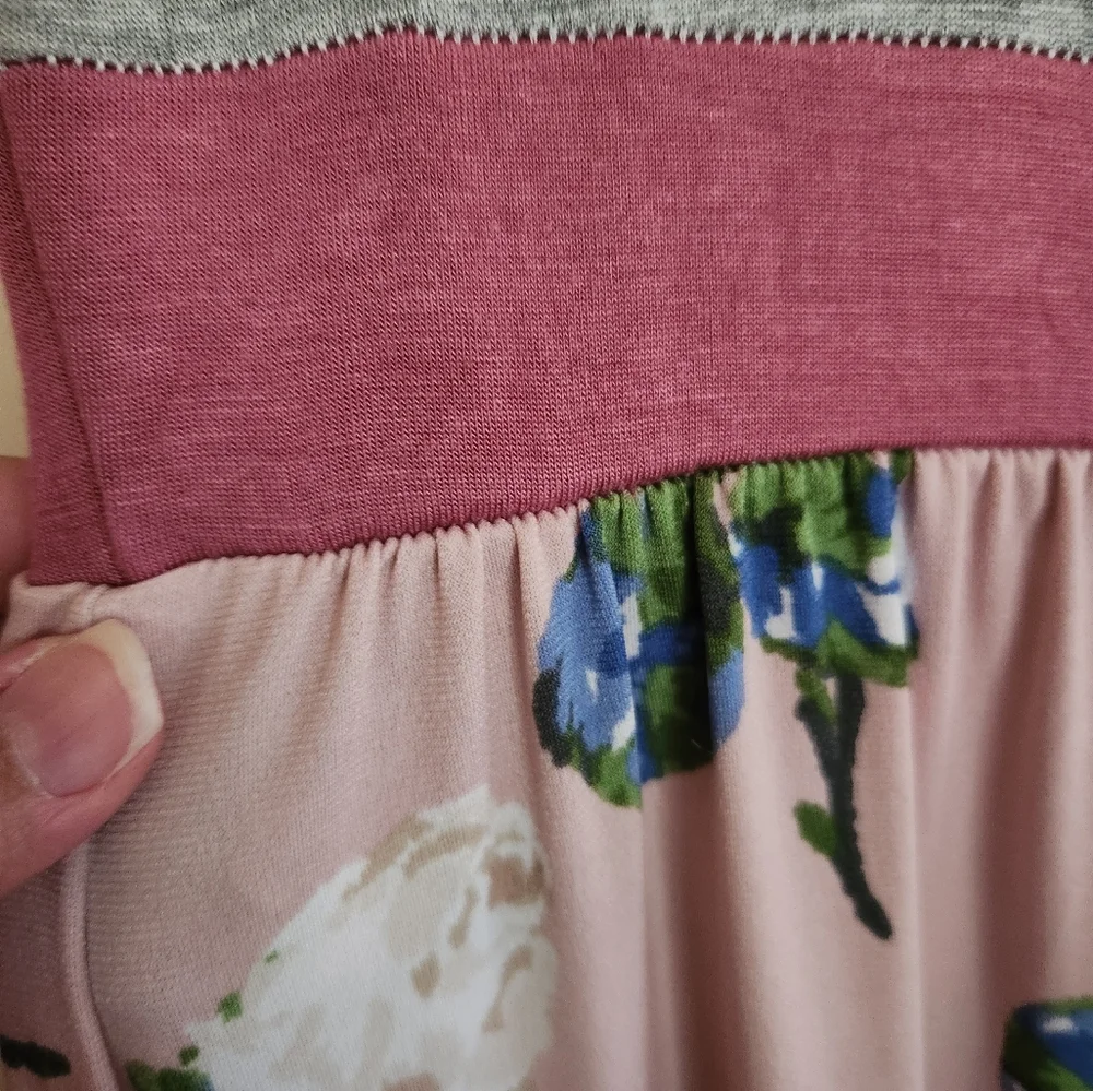 Womens Floral Maxi Dress Small Blush Pink Grey White Stripe